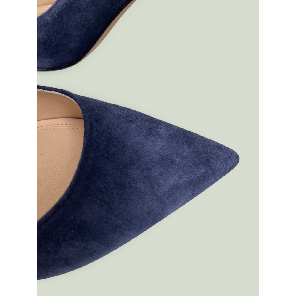 Marc Fisher Zala Navy Block Heel Pointy Toe Pump Suede 7.5M Minimalist Versatile - Picture 2 of 7